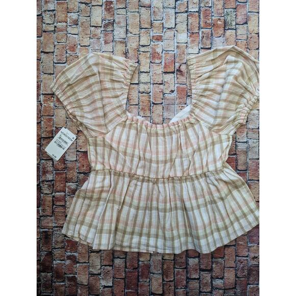 NWT BP. Pink Beige Park Plaid Short Puff Sleeve Babydoll size s - Picture 3 of 7